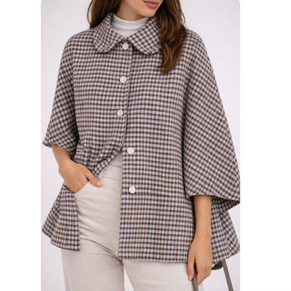 NWT Mus & BomBon Saja Cape Brown Check Plaid (Cuadros Marrón) | Made in Spain